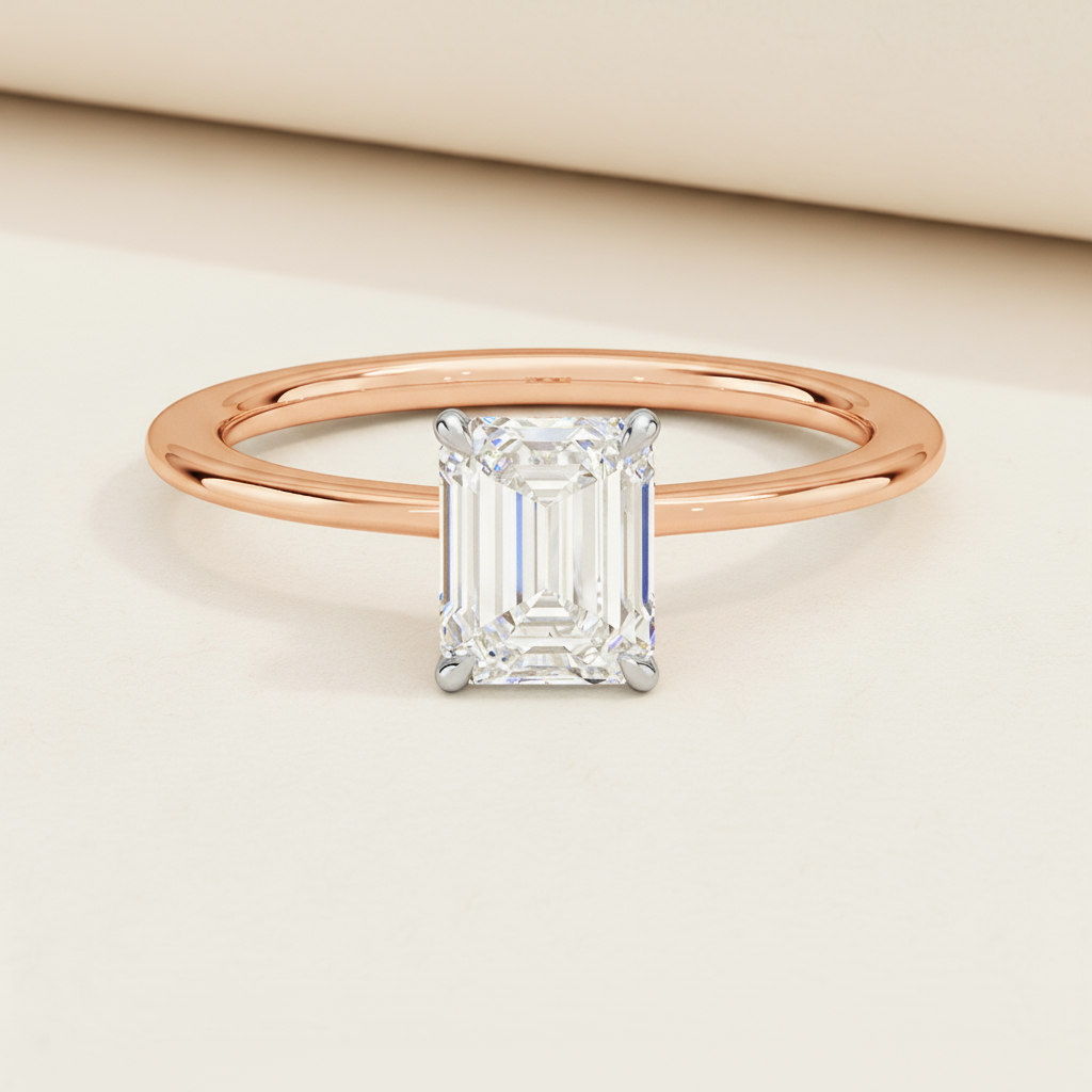 Emerald Halo Moissanite Diamond Ring