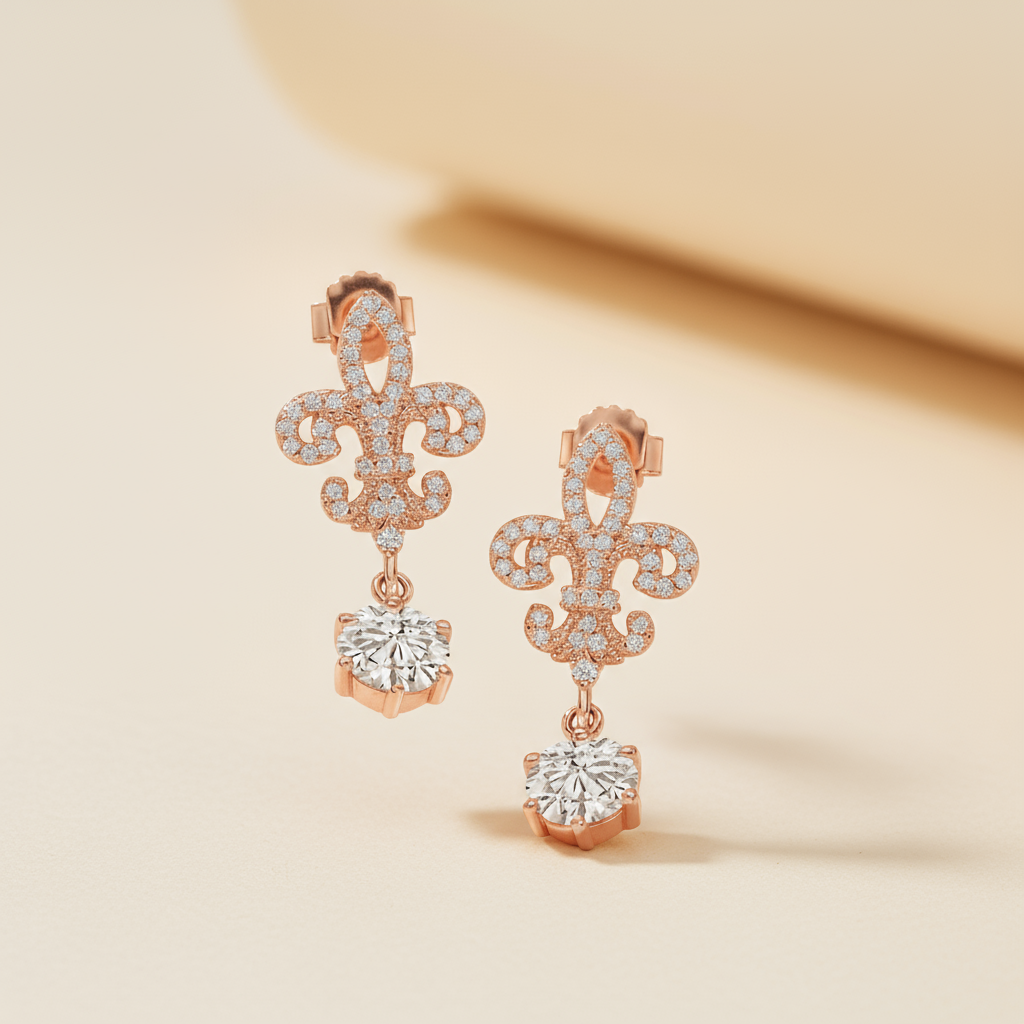 Moissanite Diamond Fleur De Lis Dangle Earrings