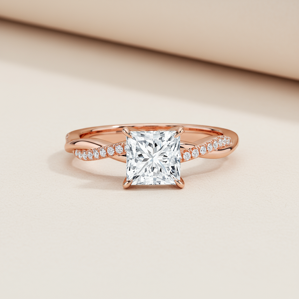Princess Twisted Moissanite Diamond Ring