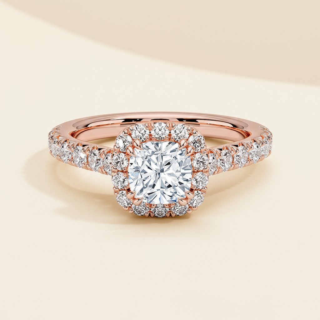 Cushion Halo Half Moissanite Diamond Ring