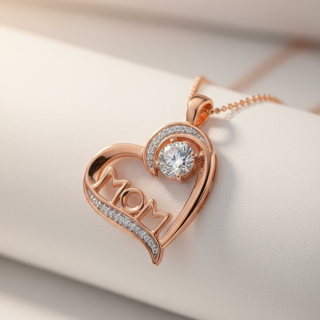 White Sapphire Mom Heart Pendant Necklace