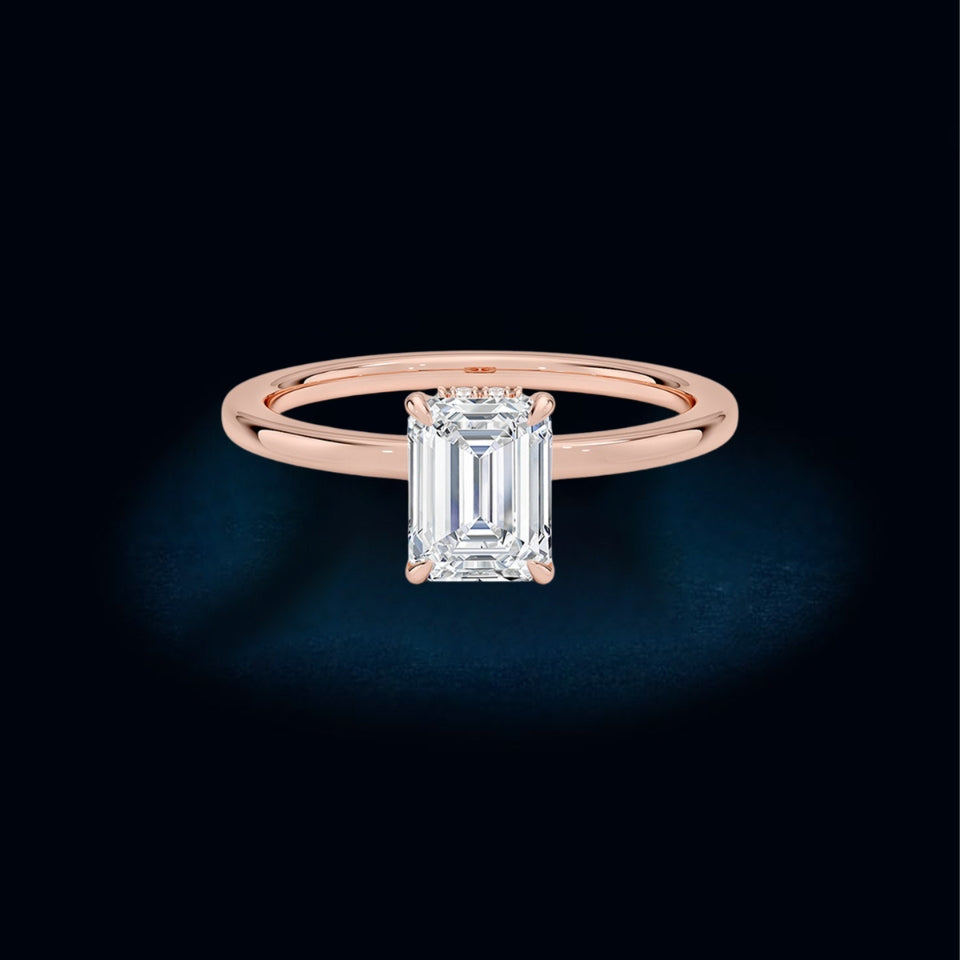 Hidden halo Emerald Cut Moissanite Ring