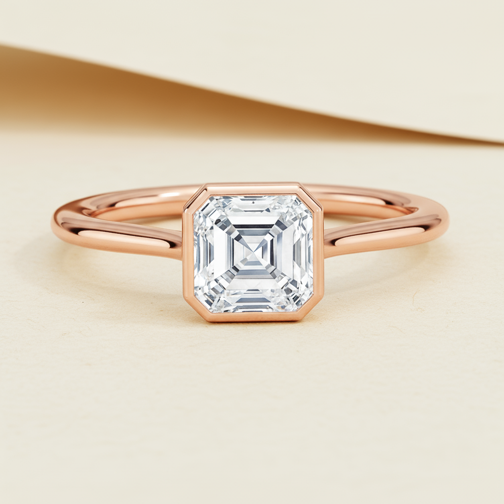 Asscher Bezel Moissanite Diamond Ring