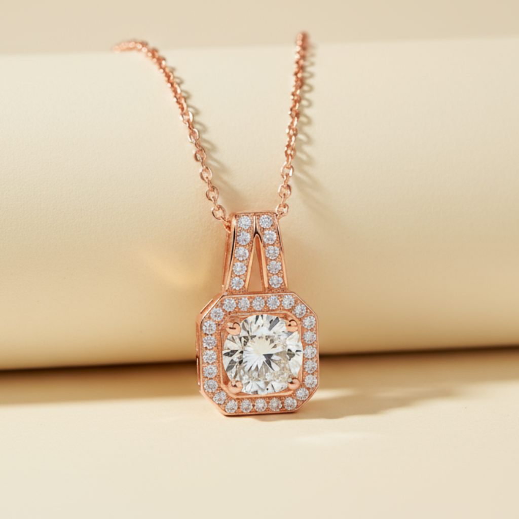 Cushion Cut Halo Pendant Necklace