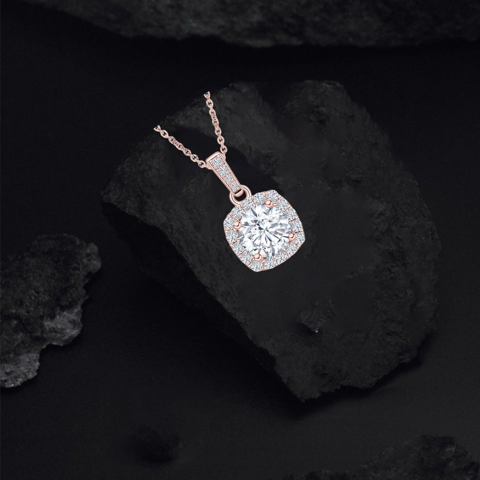Square Halo Pendant Necklace