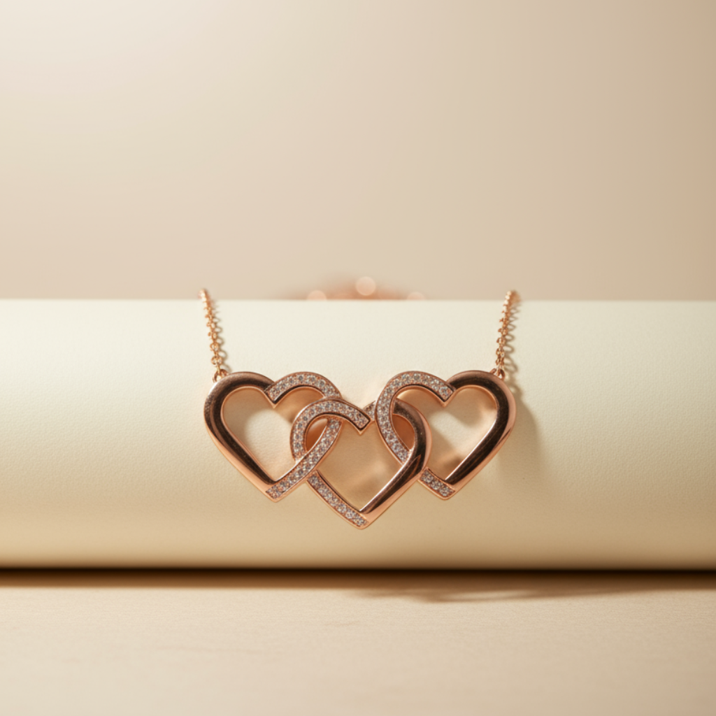 Triple Interlocking Heart Pendant Necklace