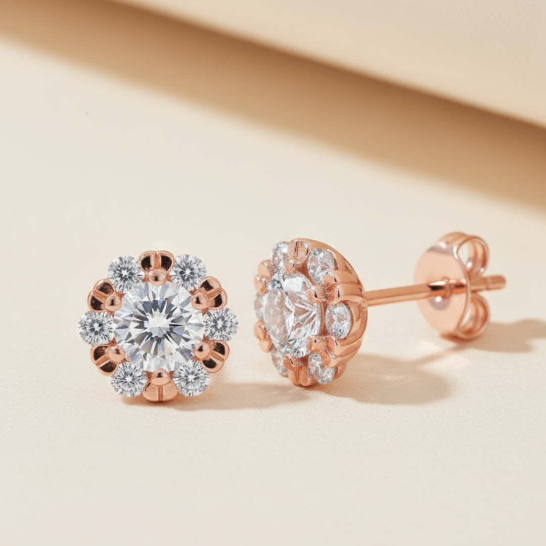 Snowflake Round Moissanite Diamond Stud