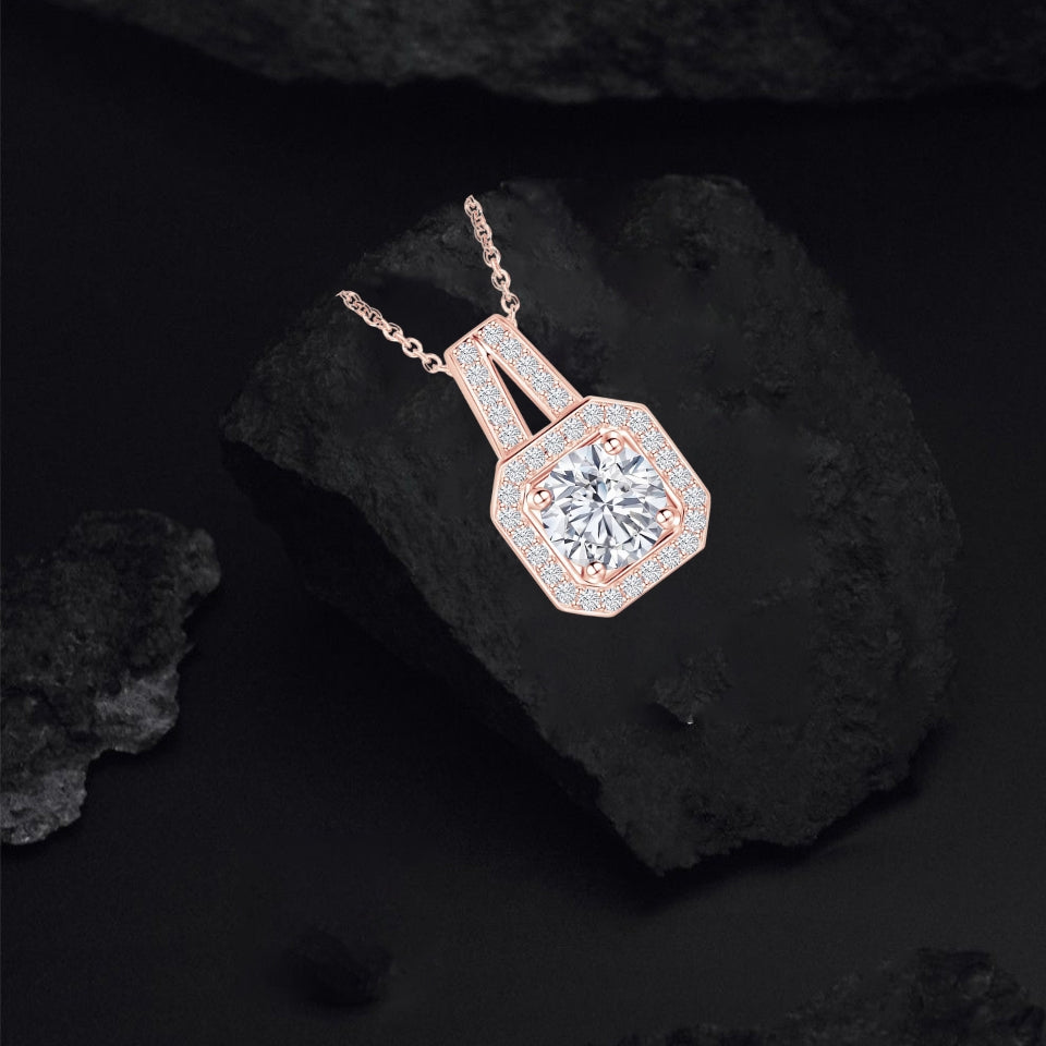 Cushion Cut Halo Pendant Necklace