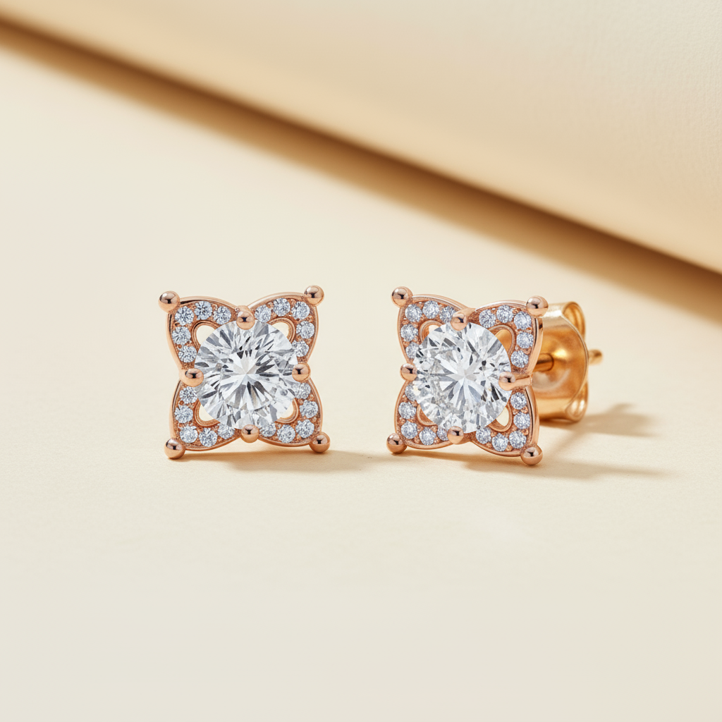 Moissanite Diamond Flower Stud