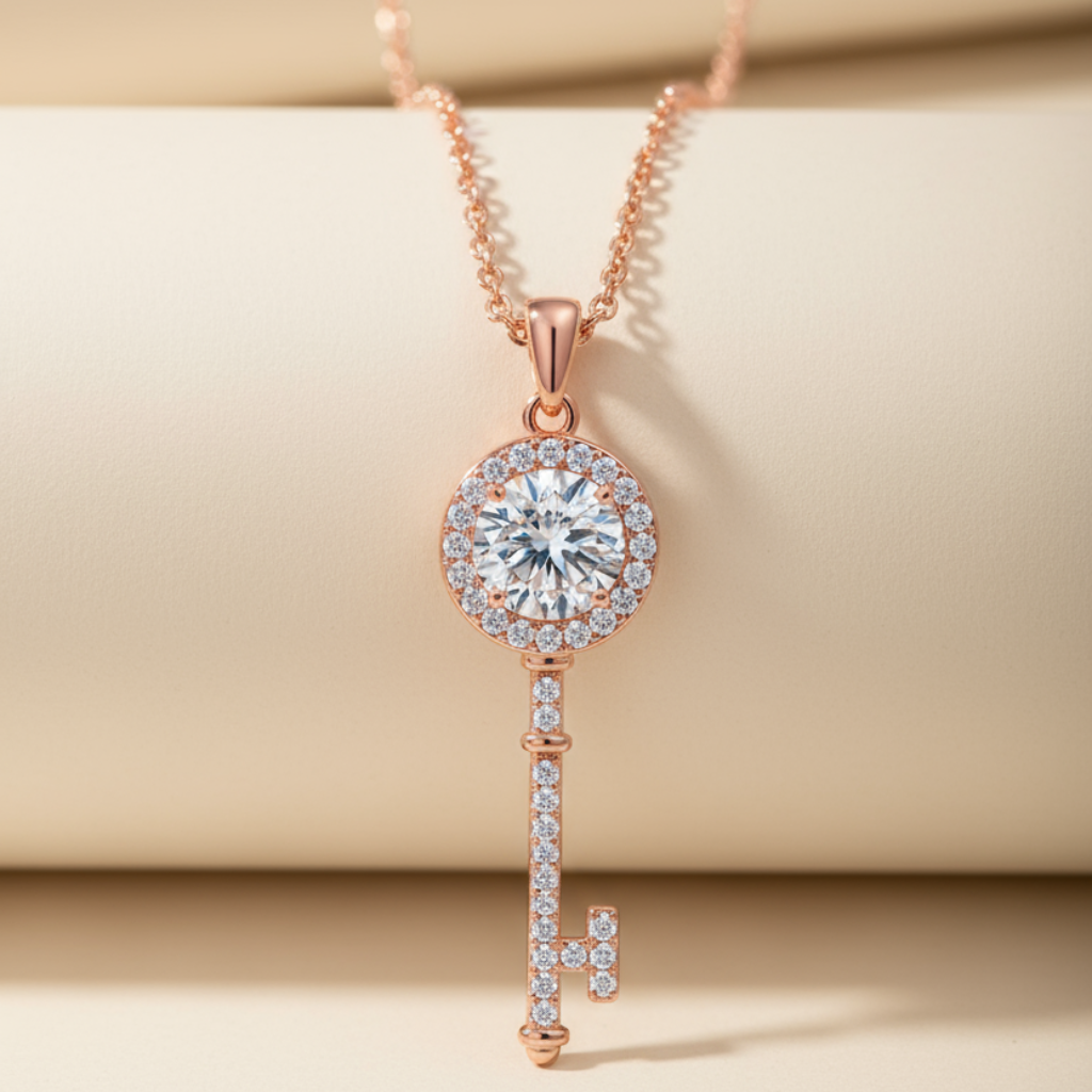 Moissanite Diamond Key Pendant Necklace