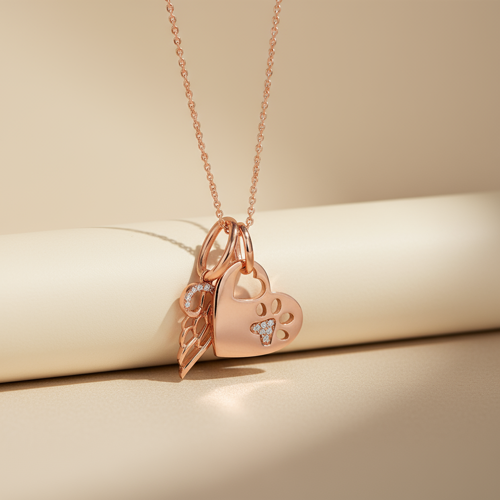 Paw Print Heart Angel Wing Pendant Necklace