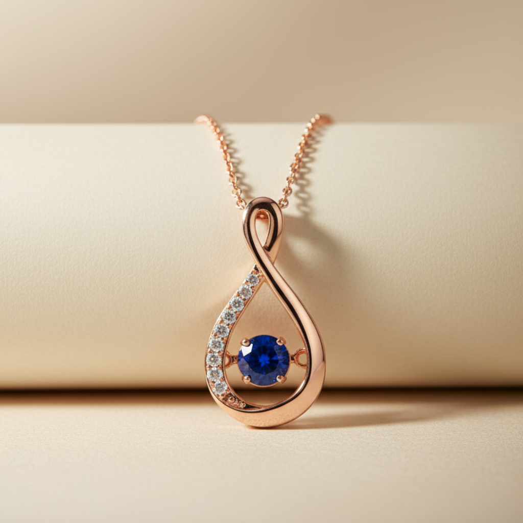 Blue and White Sapphire Infinity Pendant Necklace
