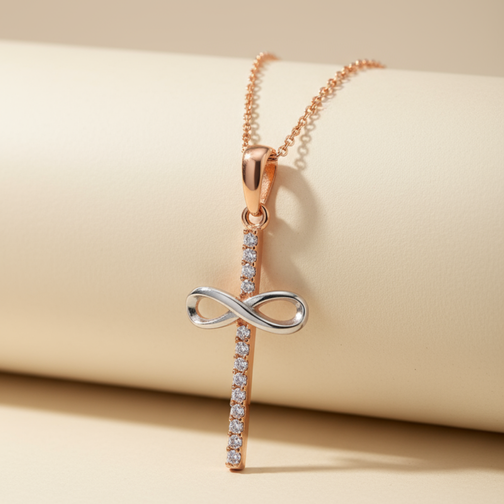 Two Tone Infinity Cross Pendant Necklace