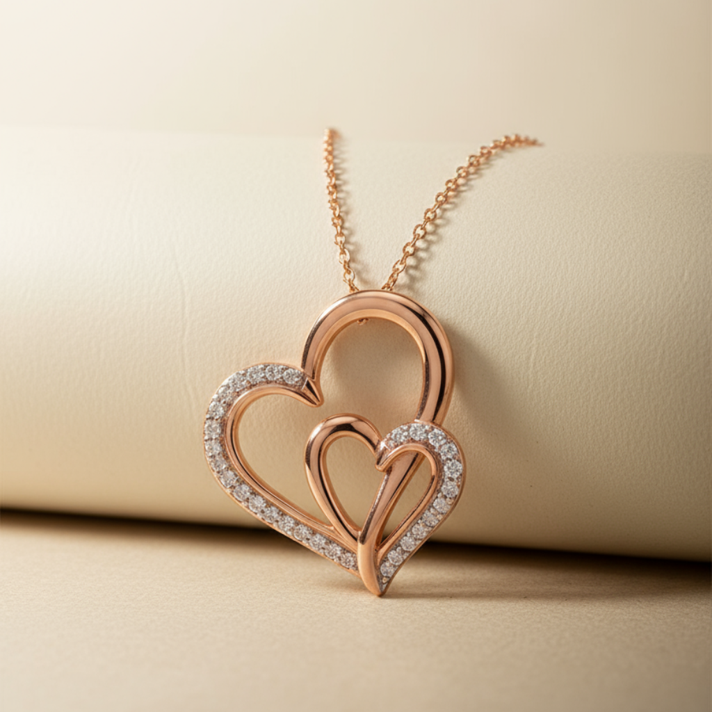 Interlocking Love Double Heart Pendant Necklace