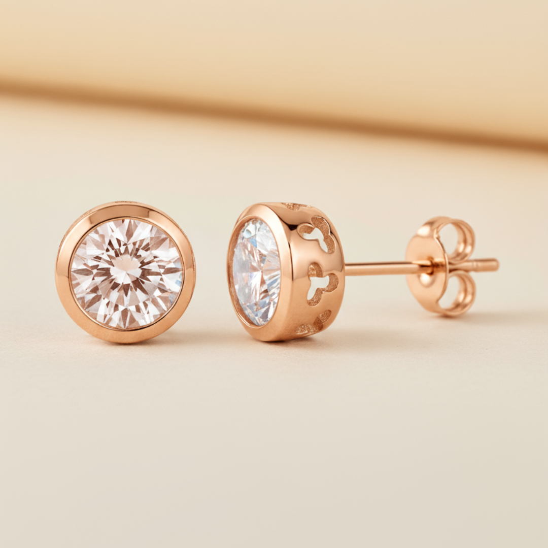 Round Bezel Moissanite Diamond Stud