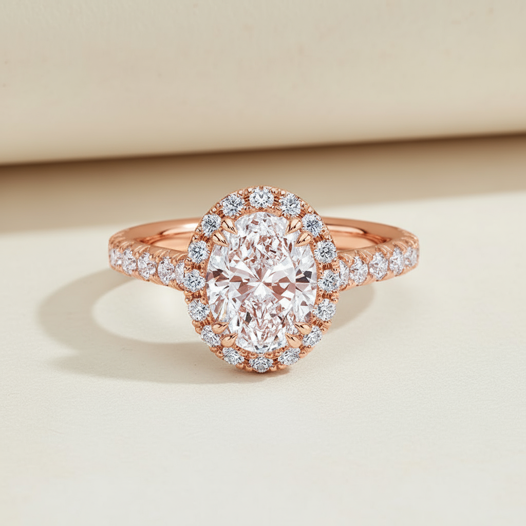 Oval Halo Half Moissanite Diamond Ring