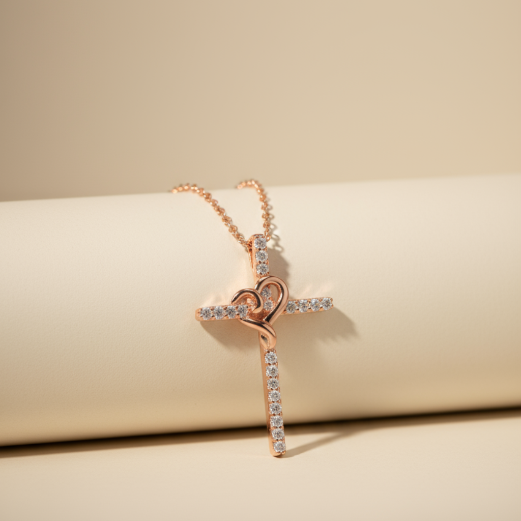Fancy Heart Cross Pendant Necklace