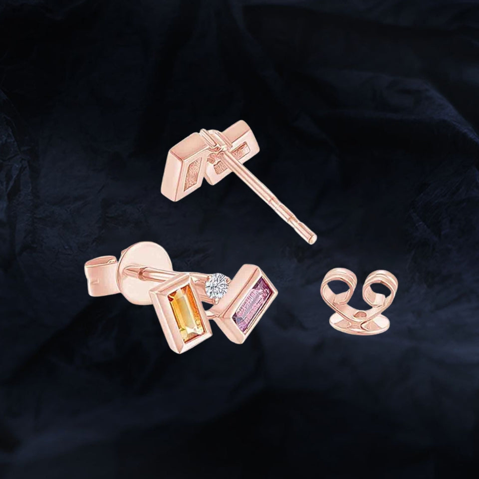 Simulated Amethyst Citrine Moissanite Gemstone Stud