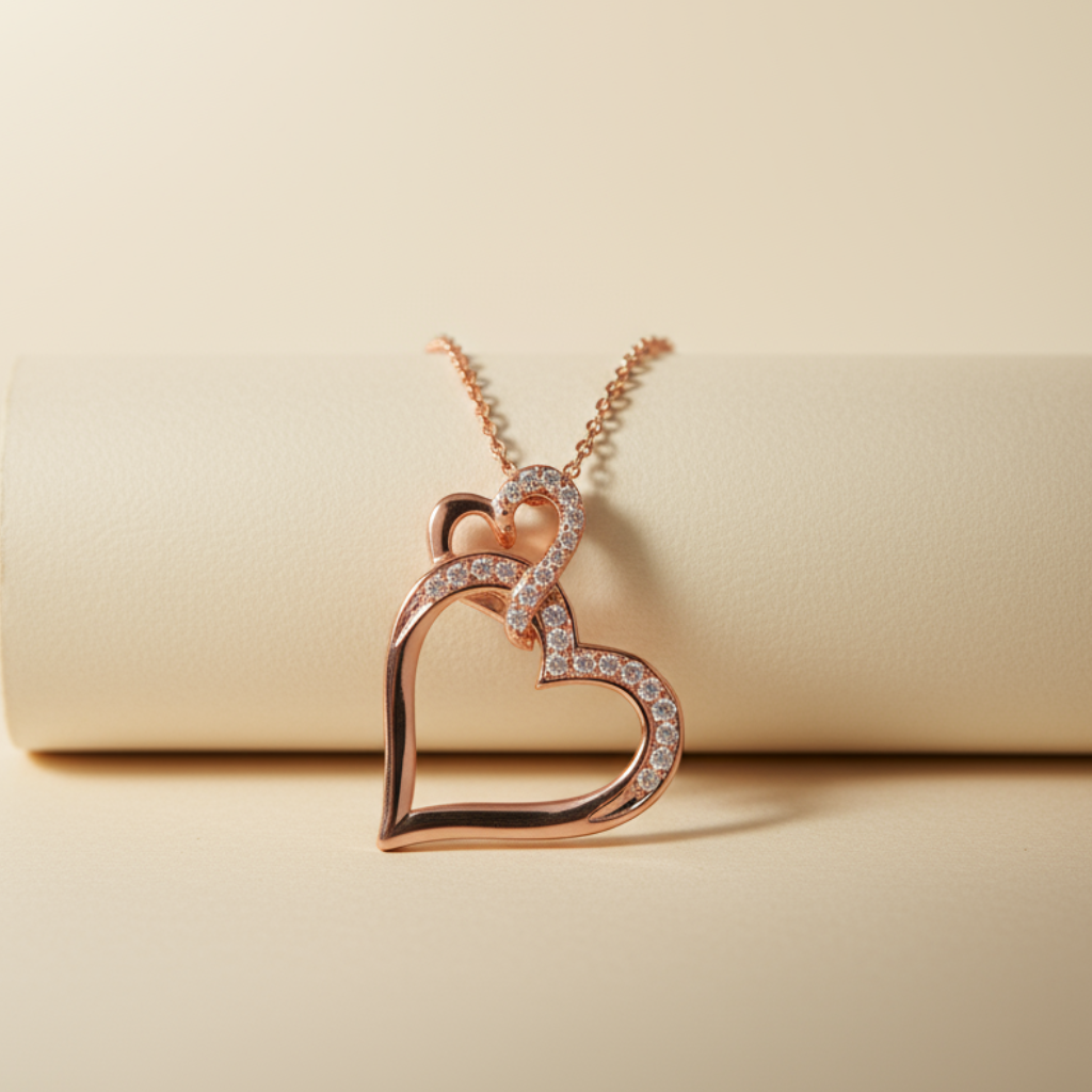 Interlinked Double Heart Pendant Necklace