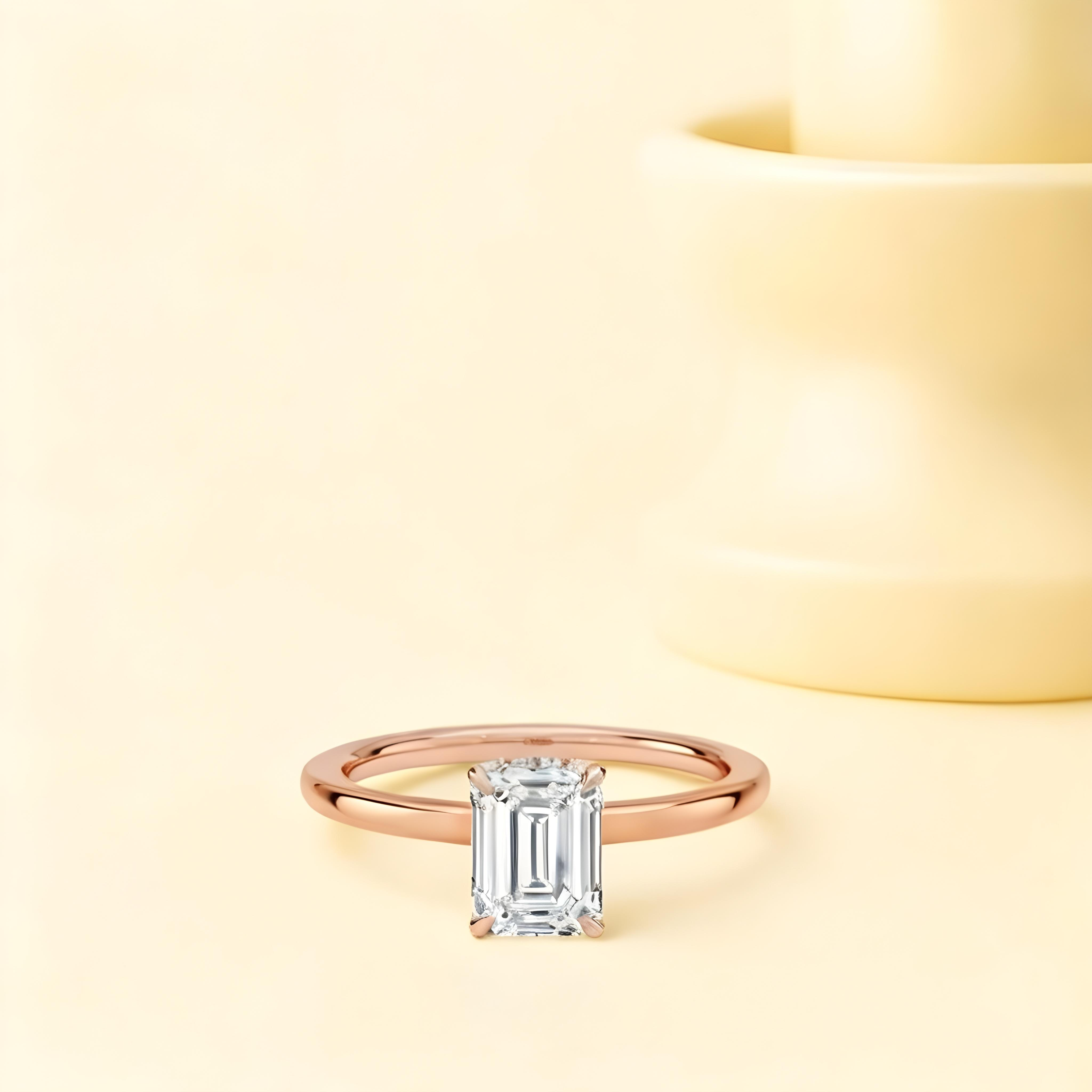 Hidden halo Emerald Cut Moissanite Ring