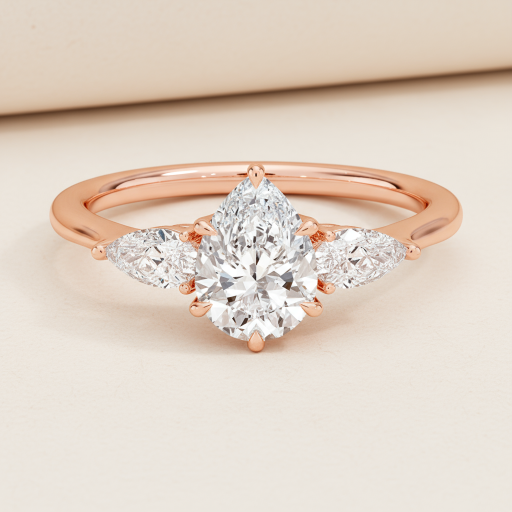 Pear Cut Three Stone Moissanite Diamond Ring