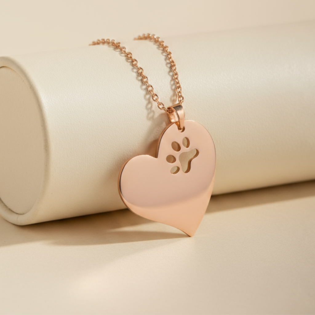 Dog Paw Print Cutout Heart Pendant Necklace