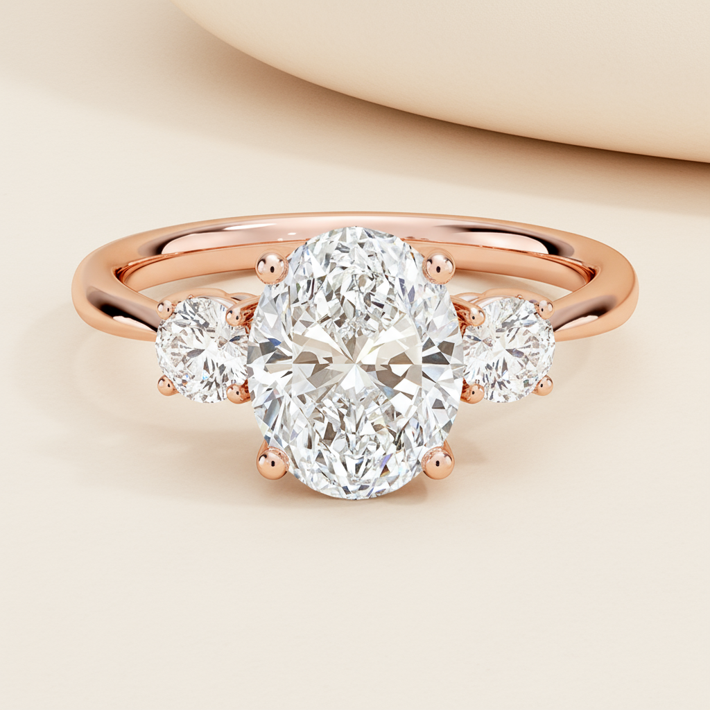 Oval Three Stone Moissanite Diamond Engagement Ring
