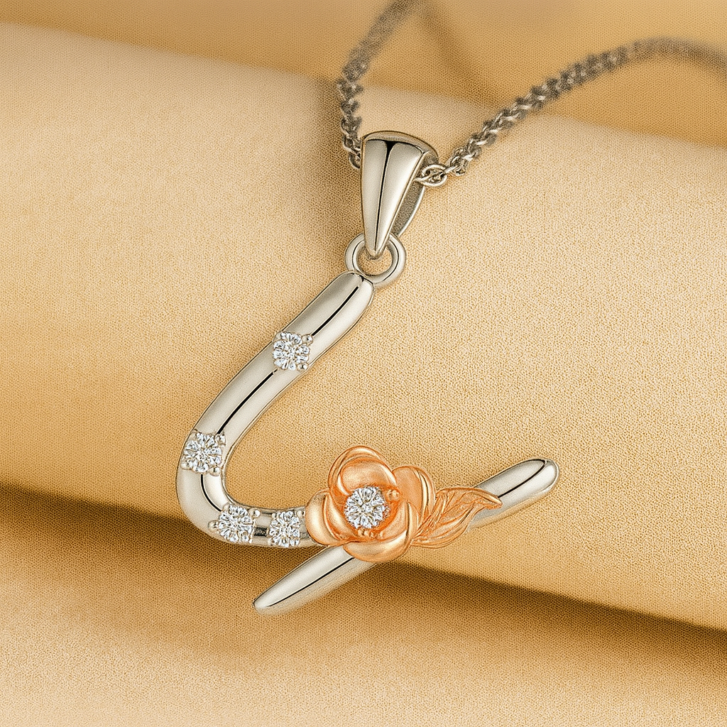 Alphabet Rose Pendant Necklace