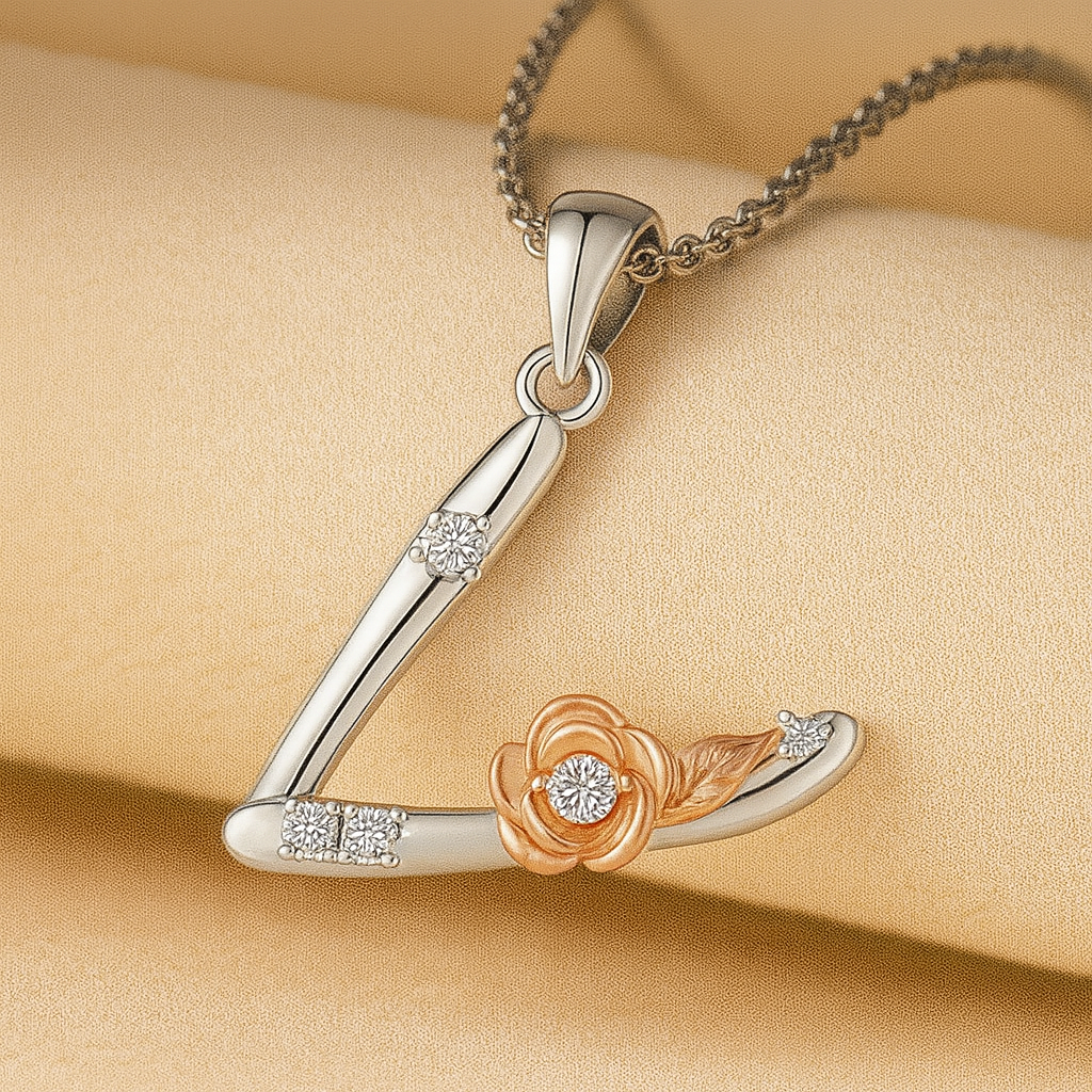 Alphabet Rose Pendant Necklace
