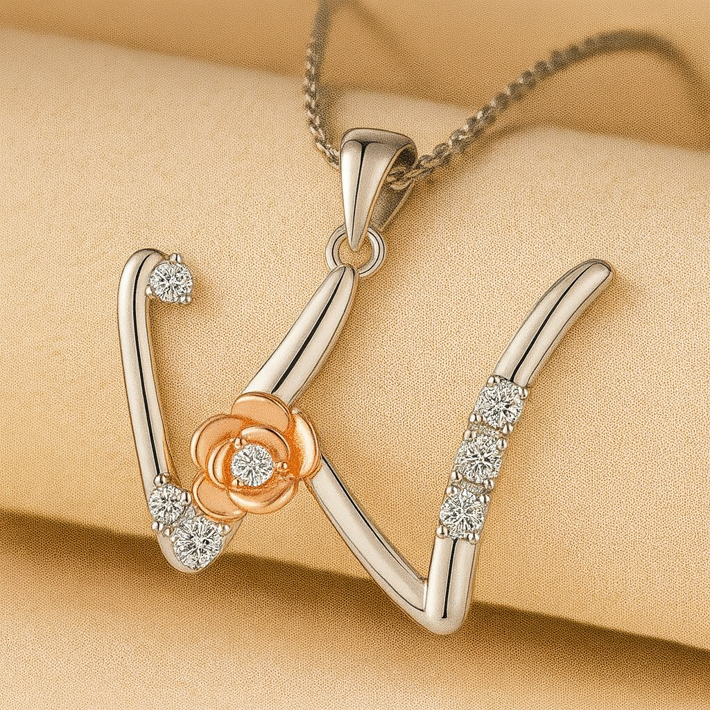 Alphabet Rose Pendant Necklace