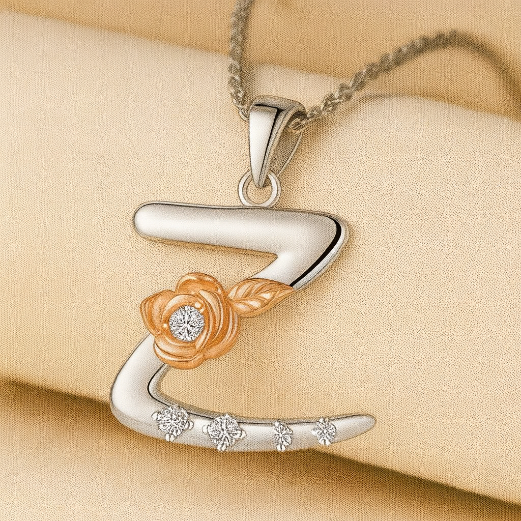 Alphabet Rose Pendant Necklace