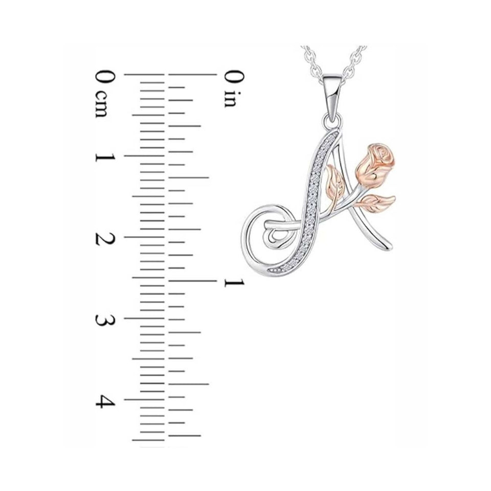 Initial Alphabet Rose Pendant Necklace