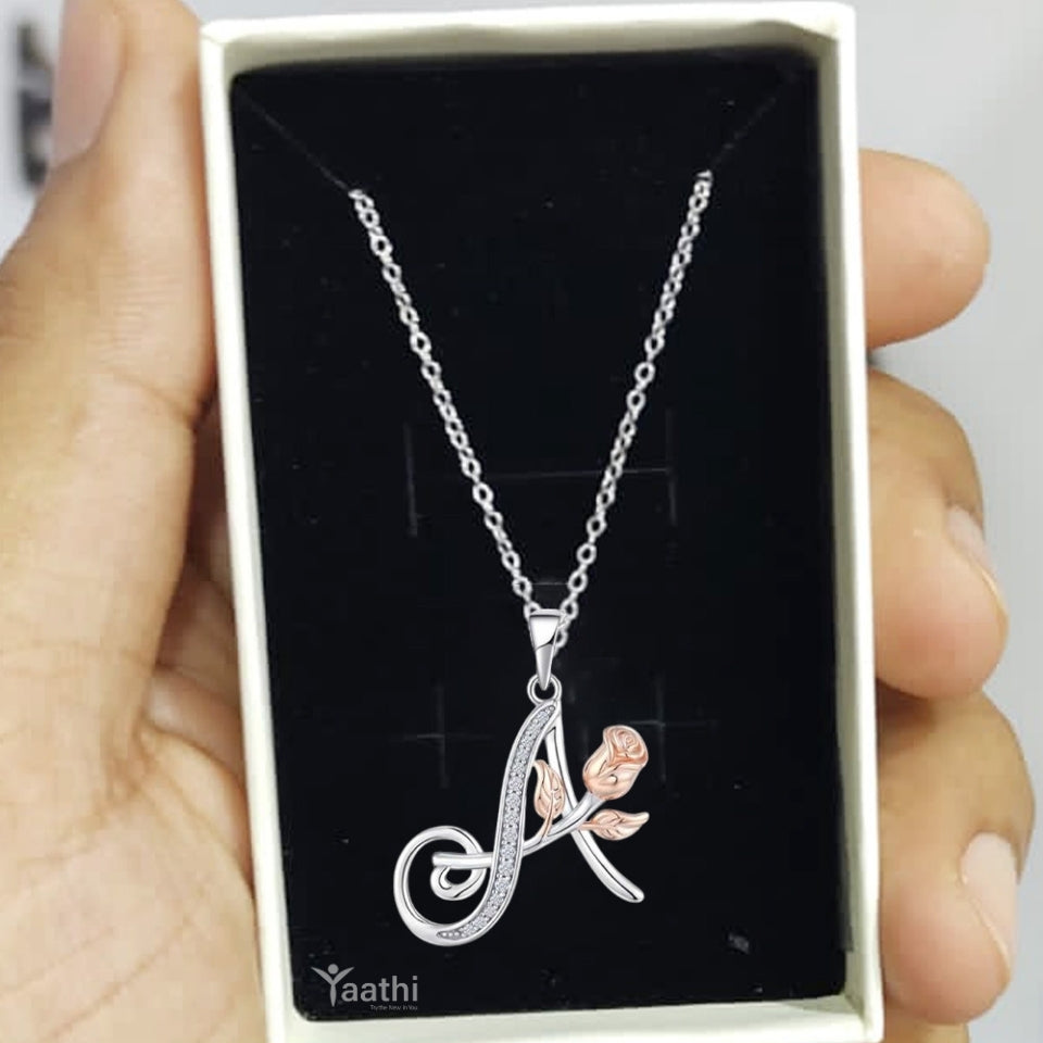 Initial Alphabet Rose Pendant Necklace