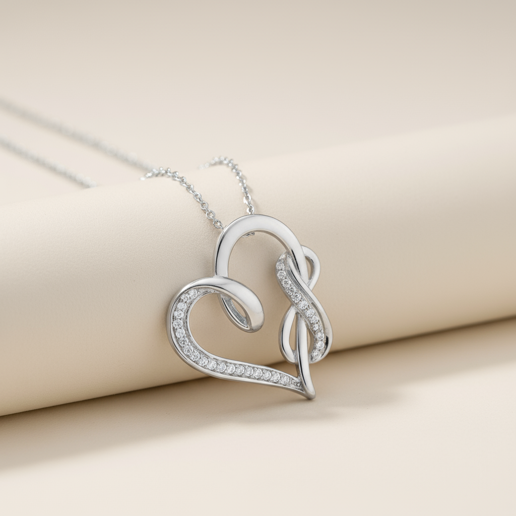 Swirl Infinity Heart Pendant Necklace