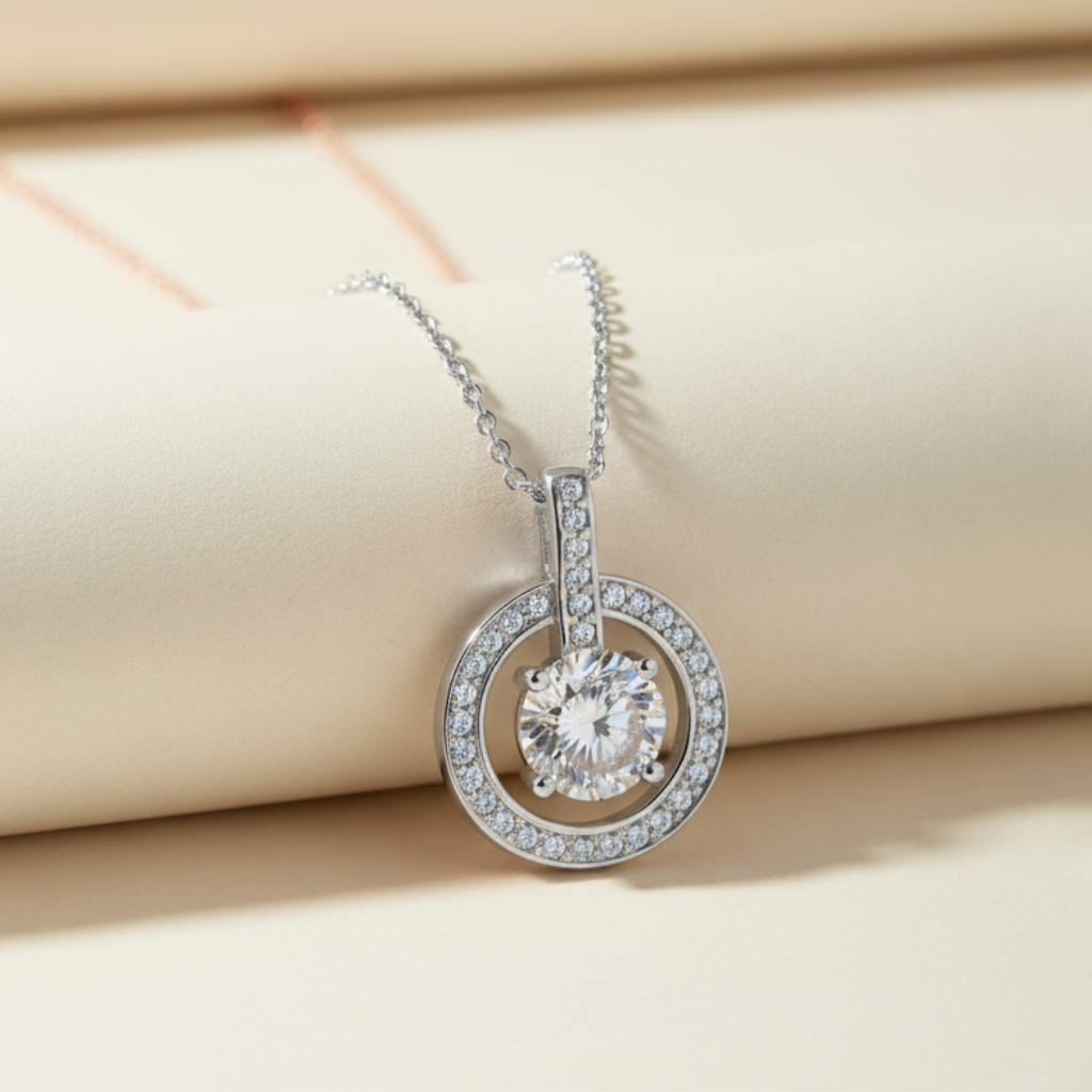 Dazzling Halo Solitaire Pendant Necklace