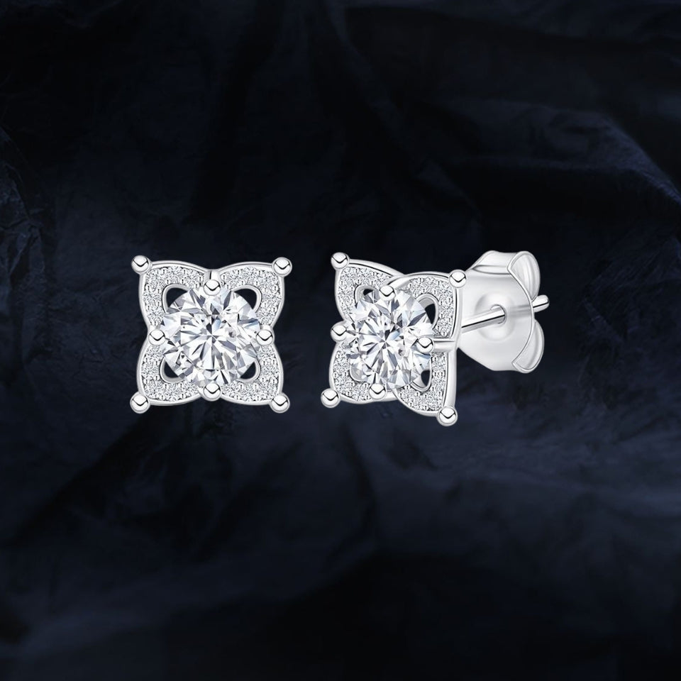 Moissanite Diamond Flower Stud