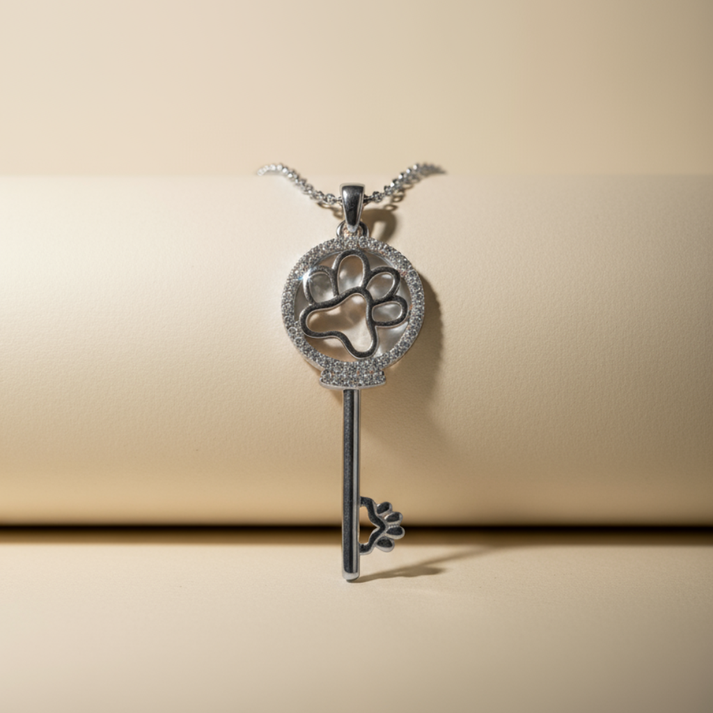 Paw Print Key Pendant Necklace