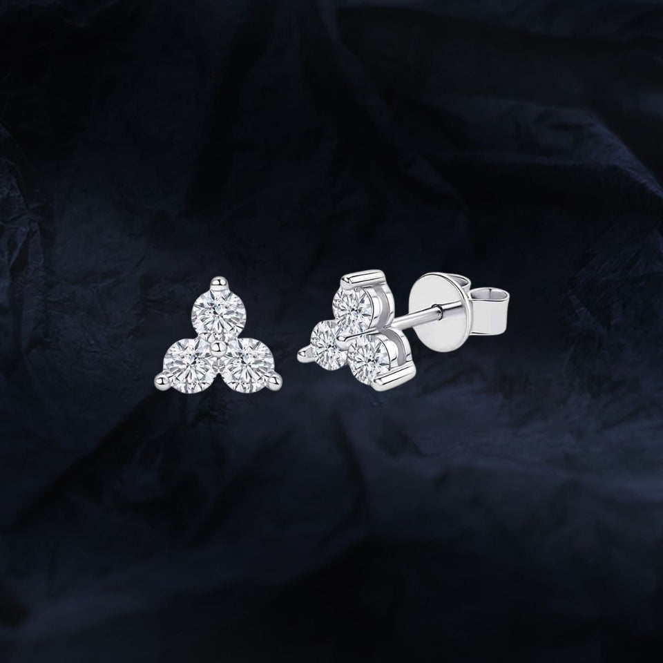 Moissanite Trio Stone Trinity Stud