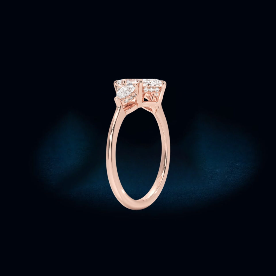 Pear And Marquise Shape Moissanite Three Stone Ring