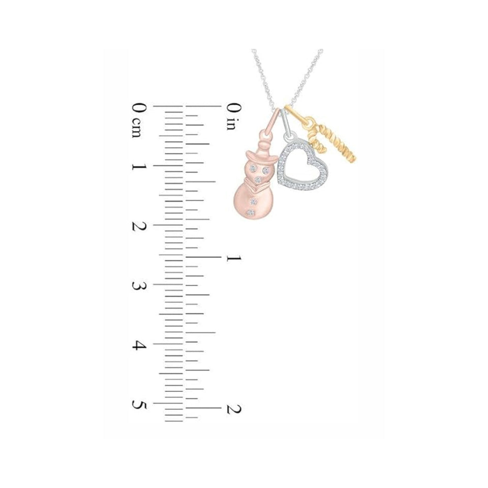 Snowman, Heart and Candy Cane Charms Pendant Necklace
