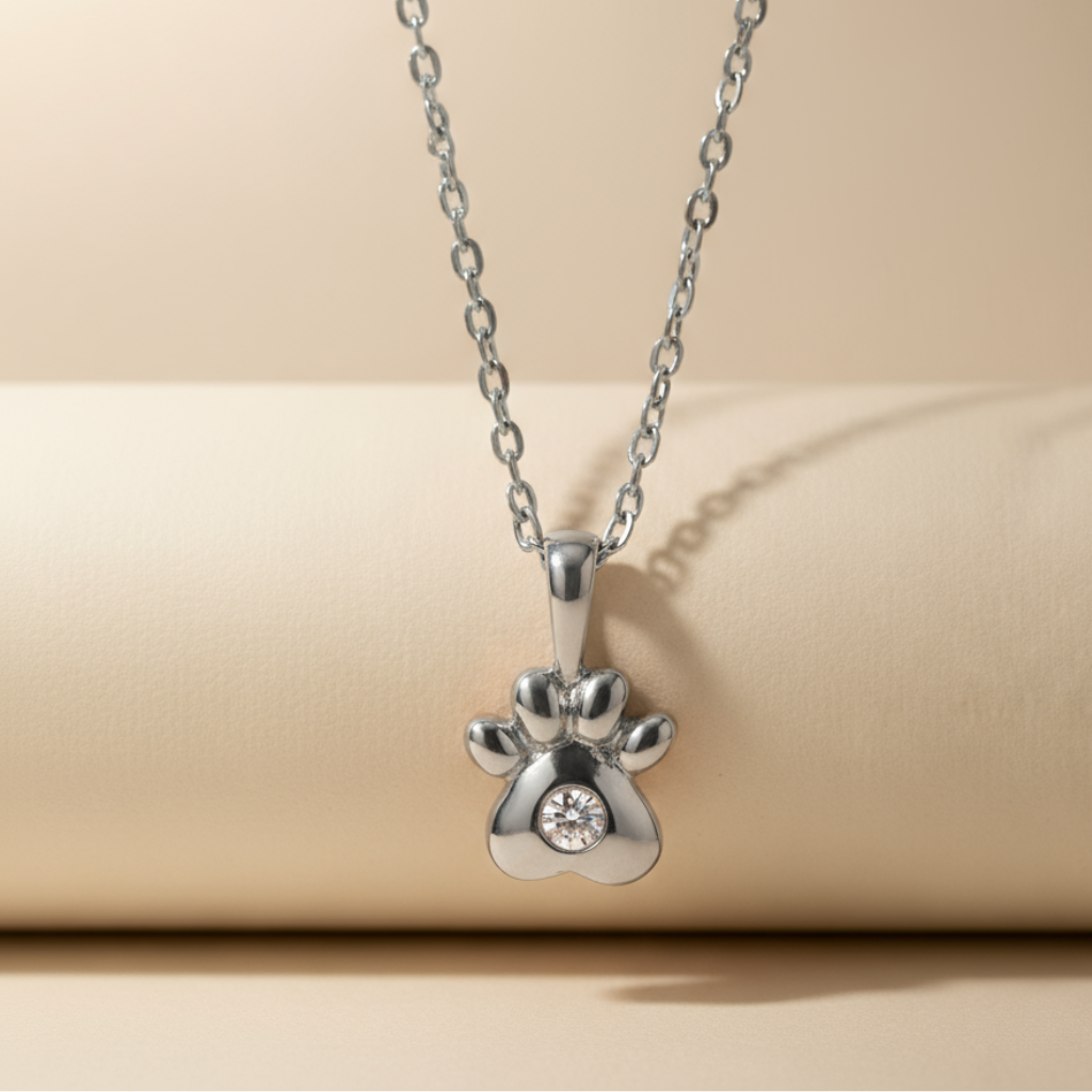Cubic Zirconia Paw Print Pendant Necklace