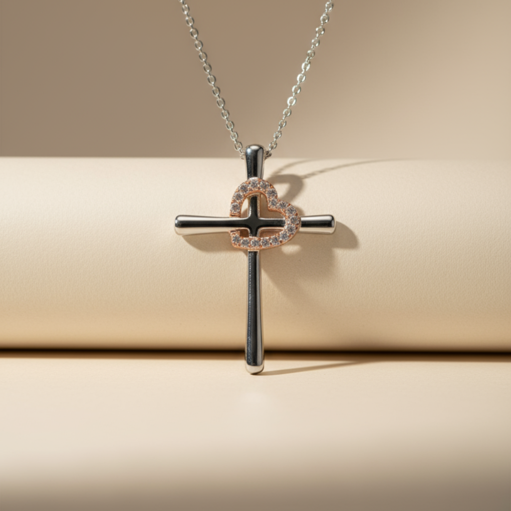 Love Heart Cross Pendant Necklace