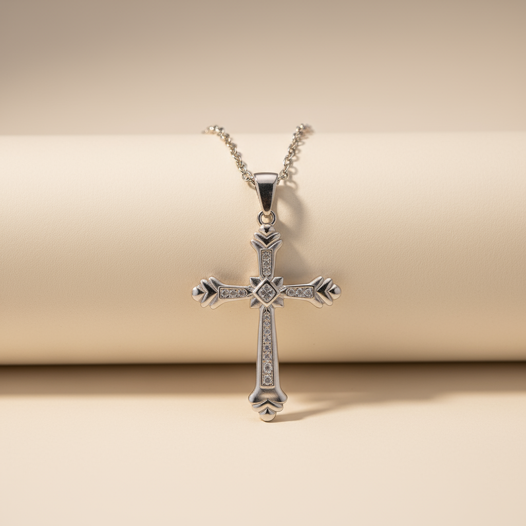 Chevron End Cross Pendant Necklace