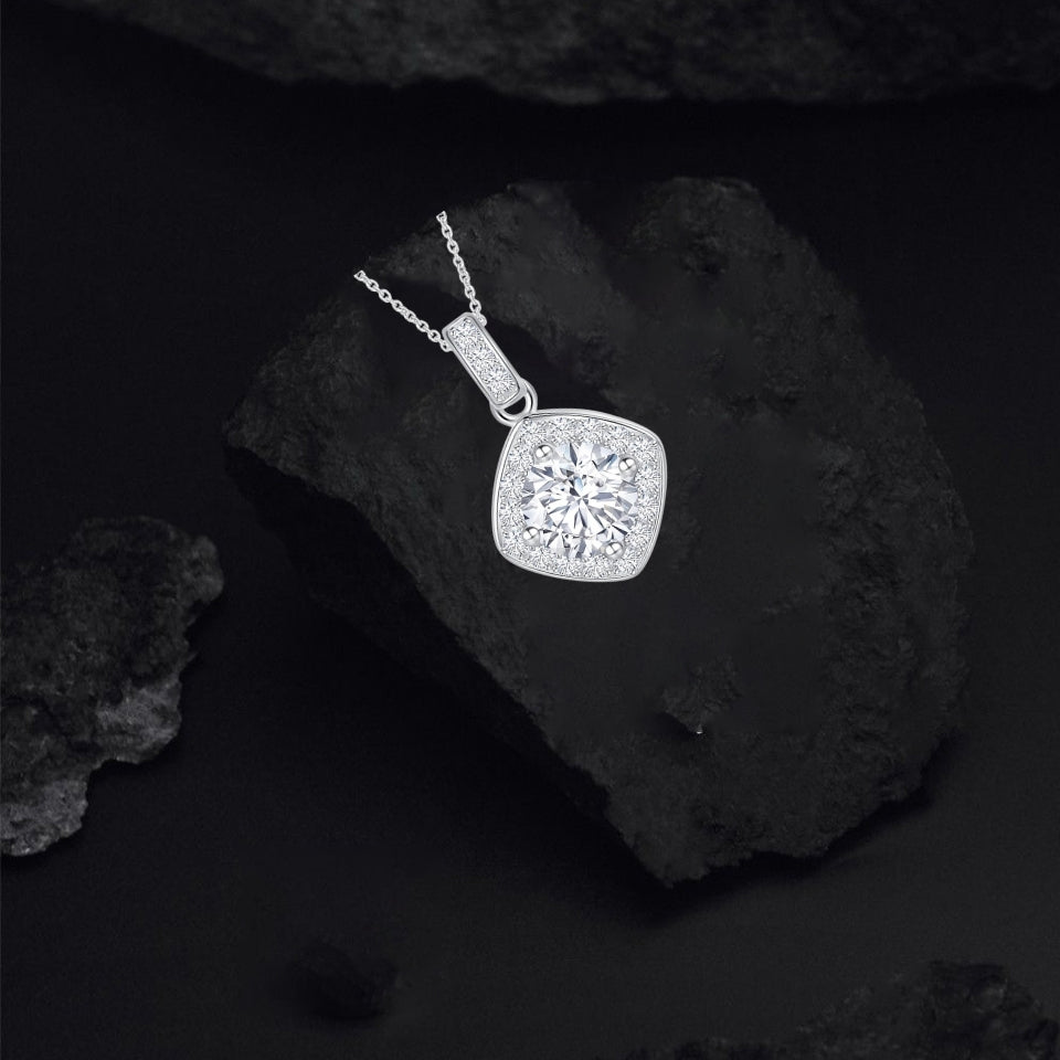 Cushion Halo Pendant Necklace