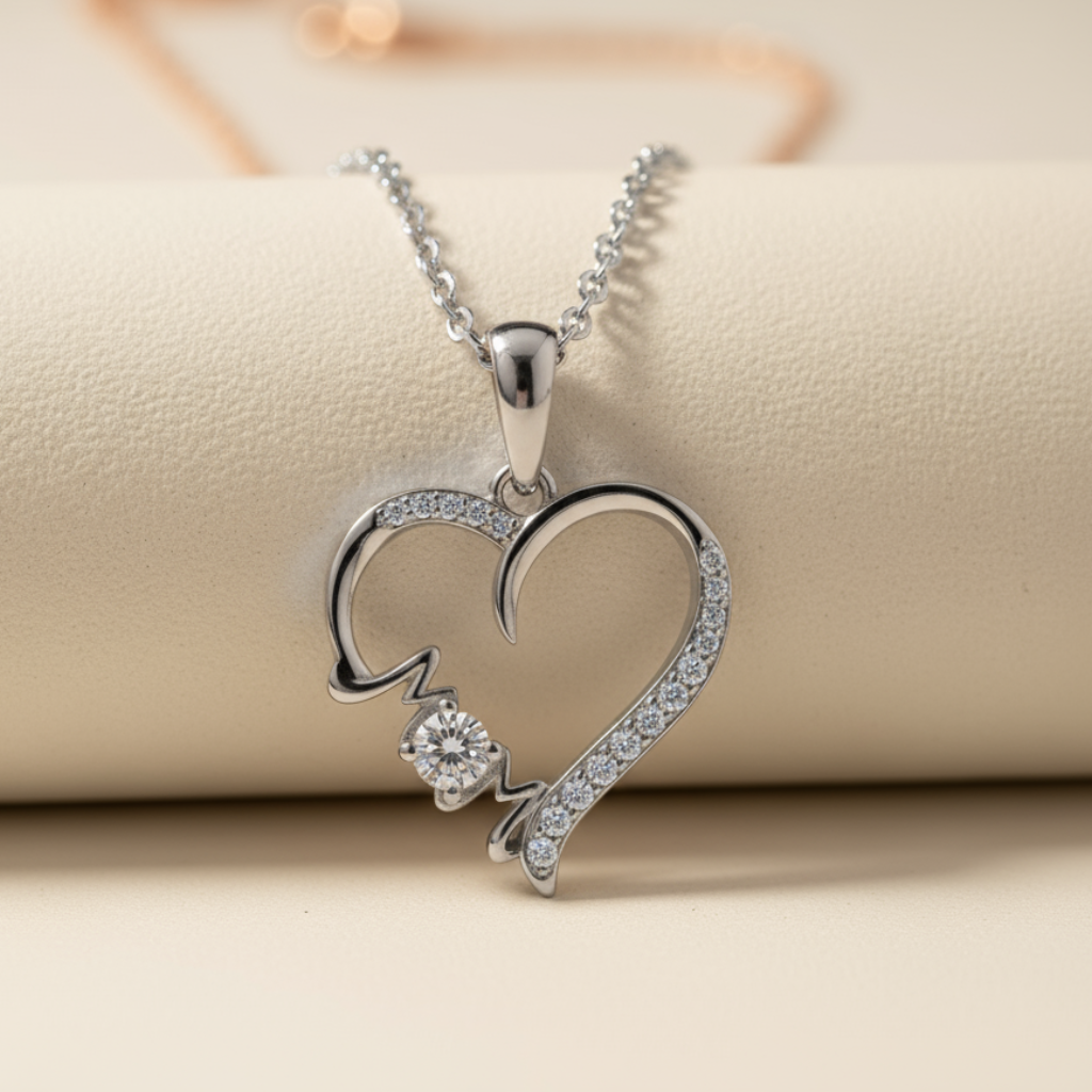 Crystal Mom Love Heart Pendant Necklace