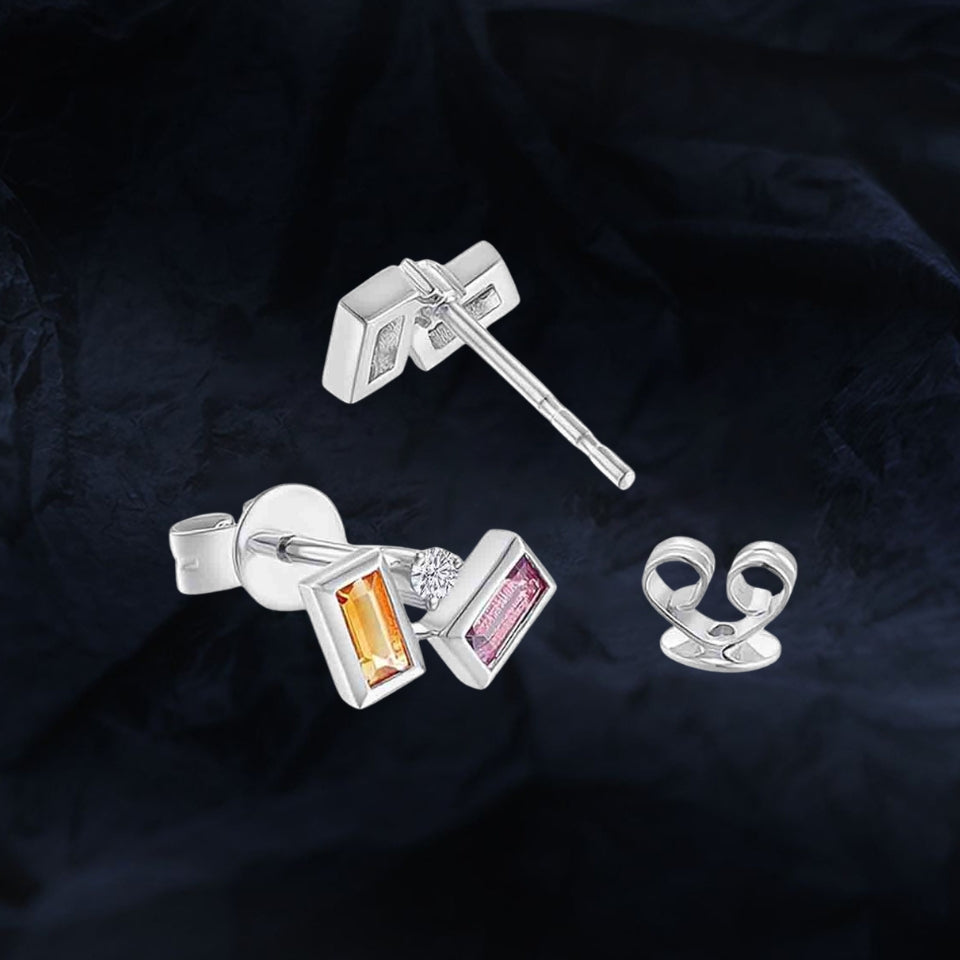 Simulated Amethyst Citrine Moissanite Gemstone Stud