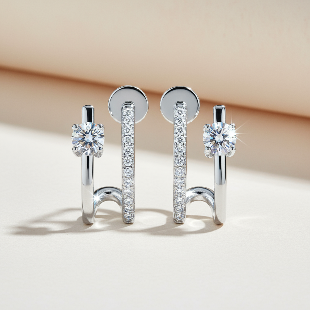 Moissanite Diamond Open Hoop Earrings