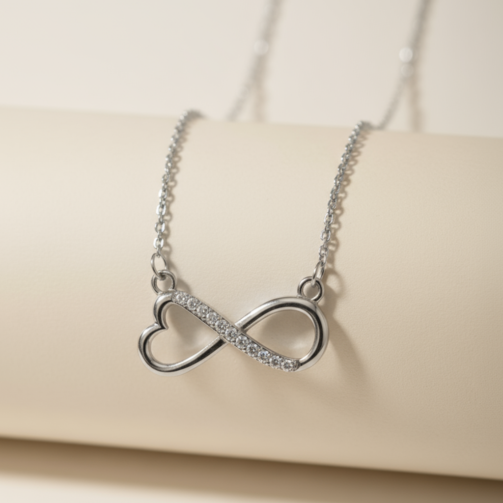 Sideway Infinity Heart Pendant Necklace