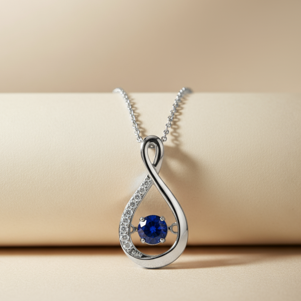 Blue and White Sapphire Infinity Pendant Necklace