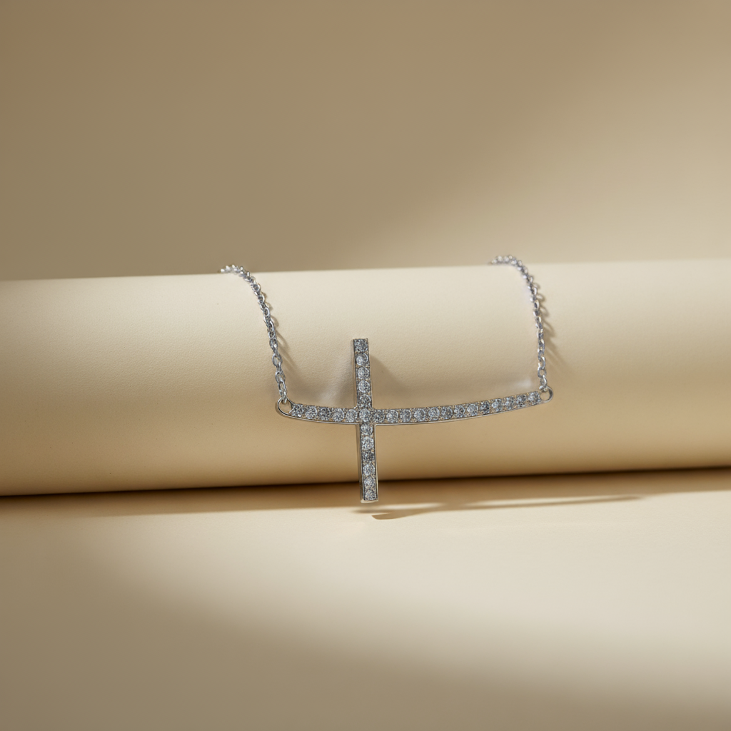 Curved Sideway Cross Pendant Necklace
